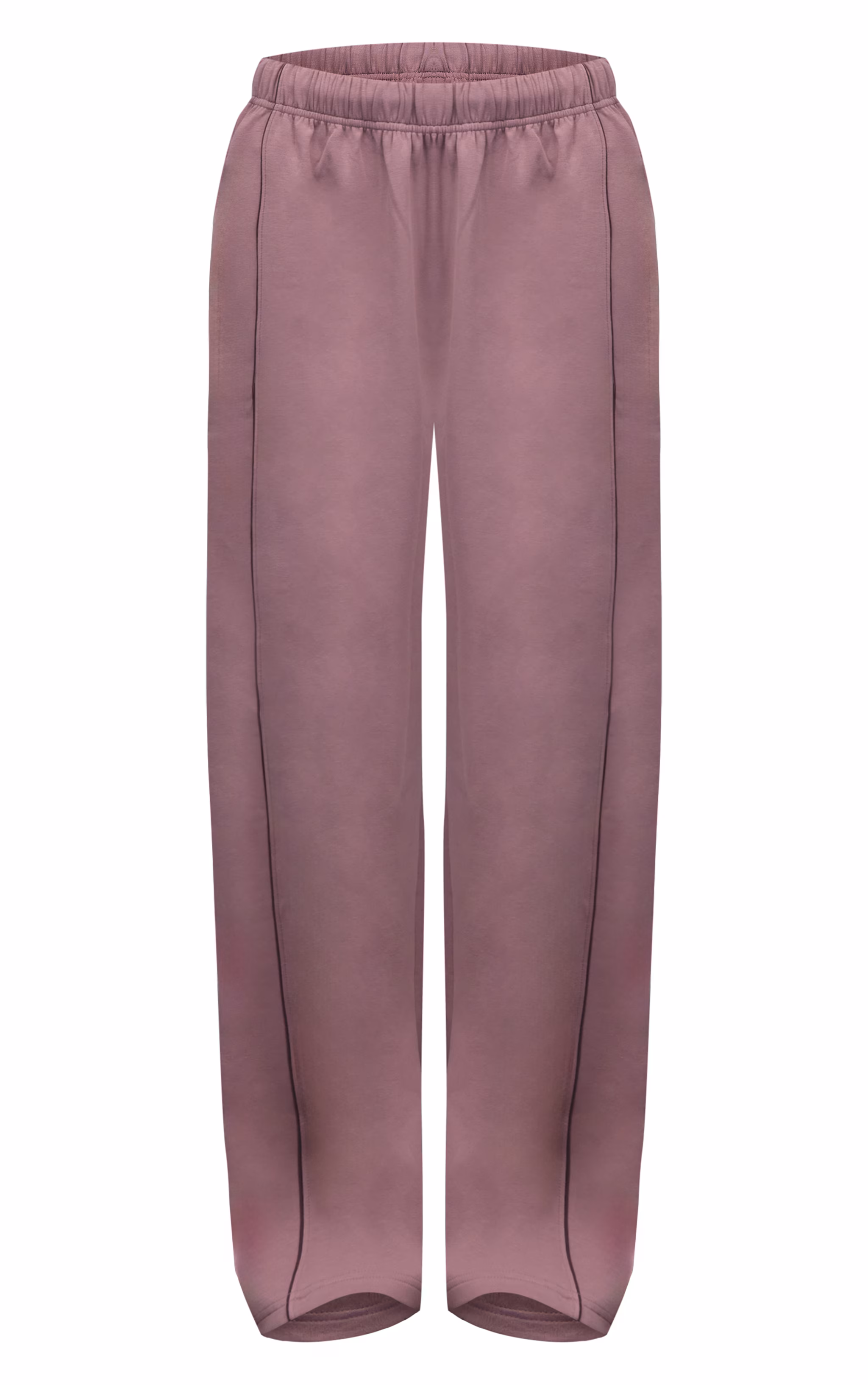 Mauve Interlock Contrast Piping Wide Leg Sweatpants