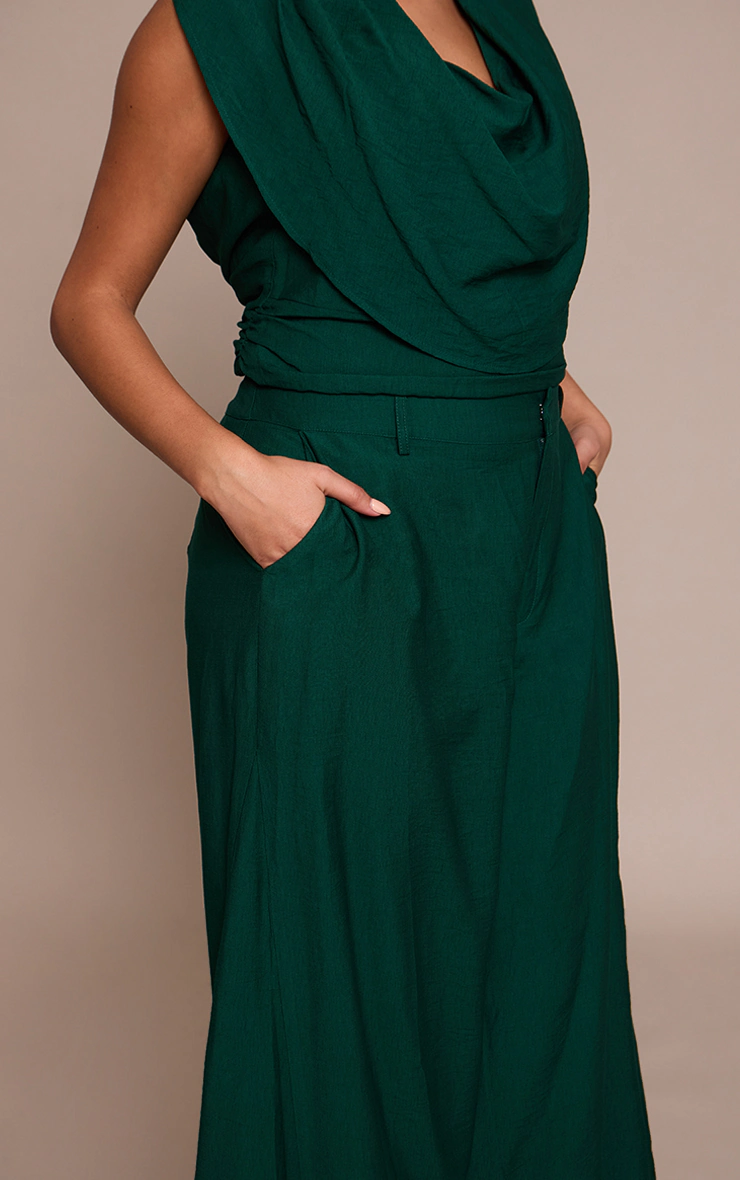 Plus Emerald Green Woven High Waisted Wide Leg Pants