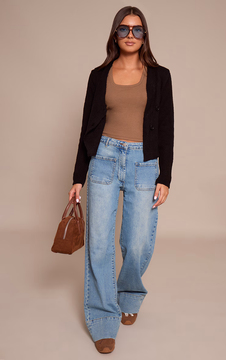 Mid Blue Wash Hem Seam Detail Front Pocket Jeans