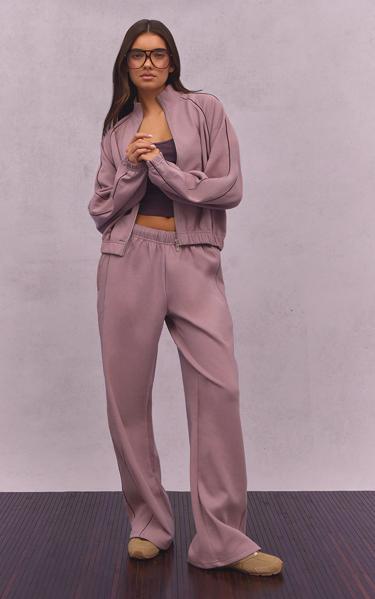 Mauve Interlock Contrast Piping Bomber Sweatshirt