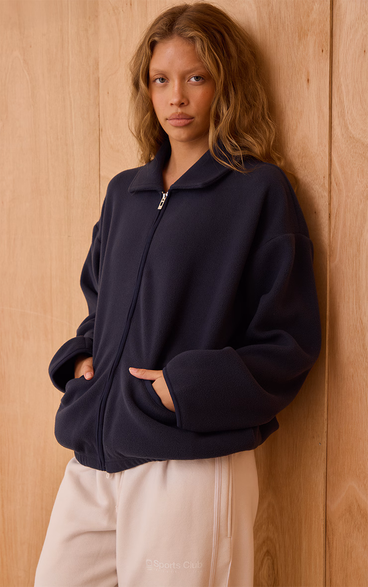 Navy Binding Zip Up Fleece