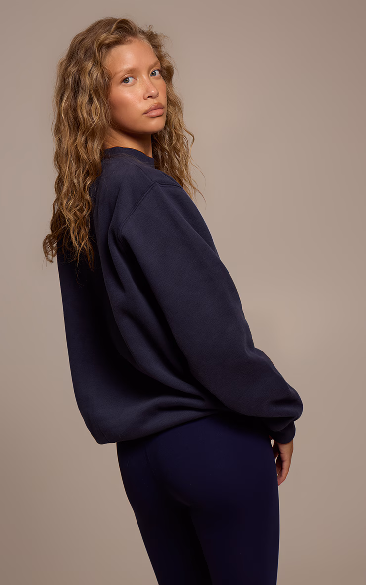 Navy Cotton Fleece Pullover Sweatshirt