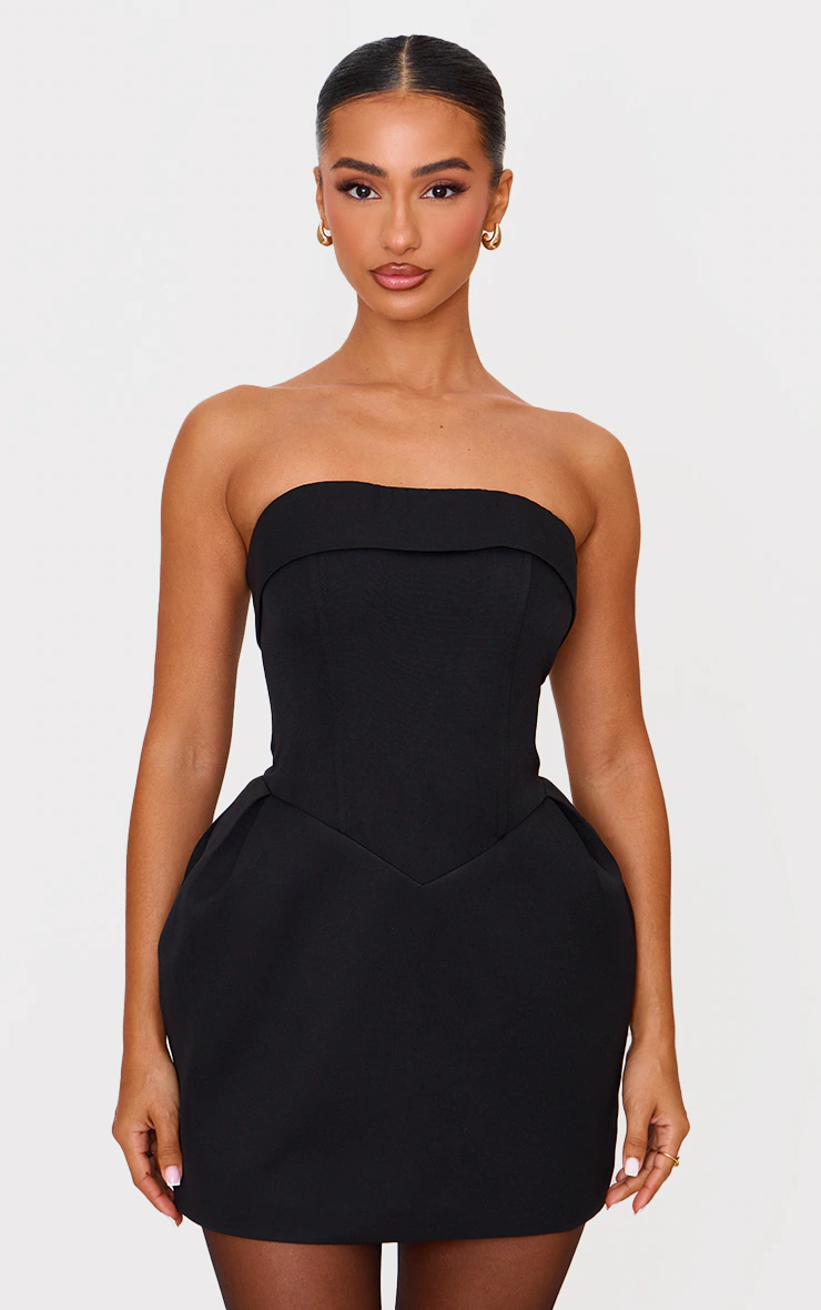 Petite Black Bandeau Woven Mini Dress