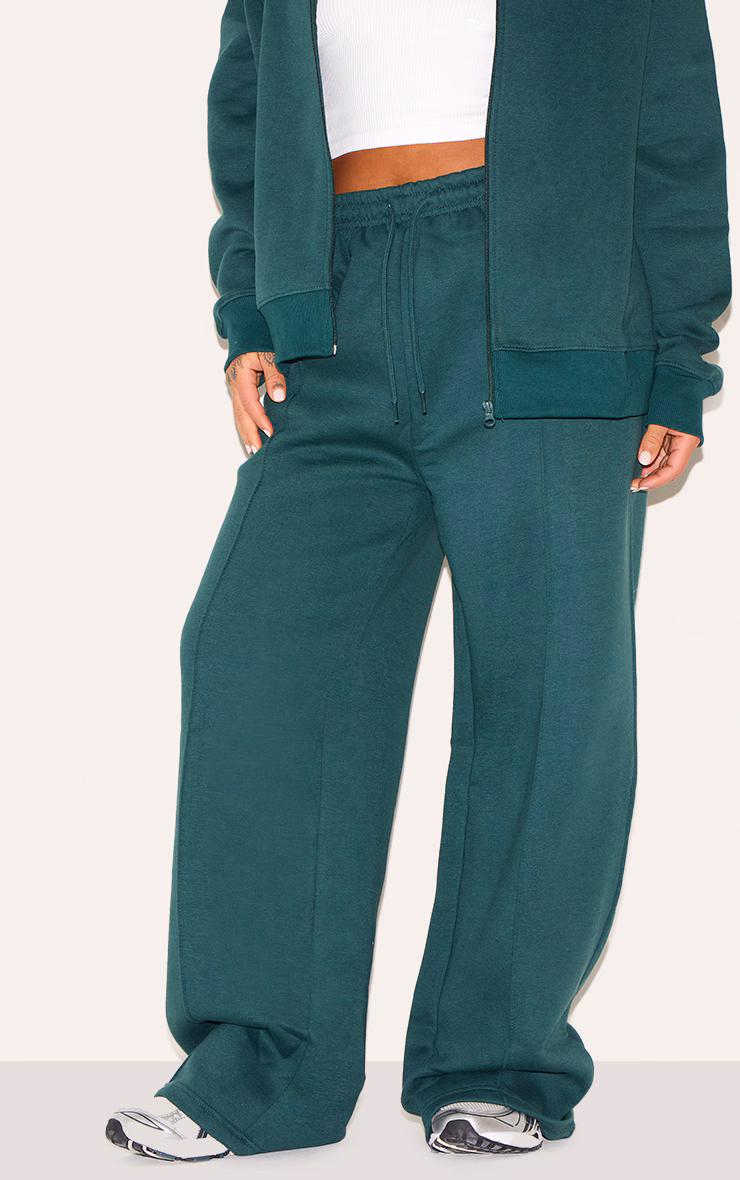 Plus Forest Green Mid Rise Seam Detail Straight Leg Sweatpants