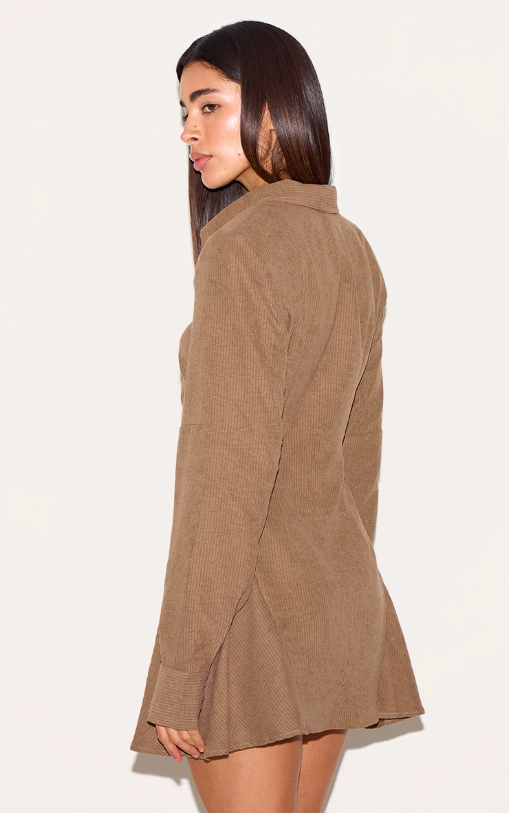 Mushroom Structured Ruched Detail Long Sleeve Shirt Dress