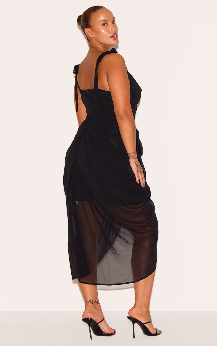Plus Black Underwire Detail Draped Midi Dress