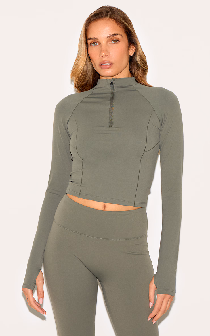 Olive Sculpt Quarter Zip Gym Top