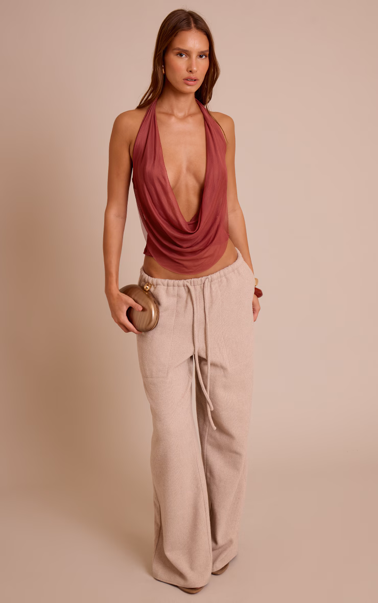 Mauve Mesh Halter Neck Top