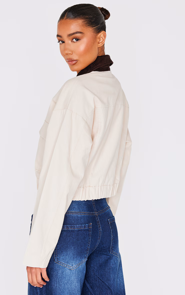 Beige Contrast Collar Twill Jacket