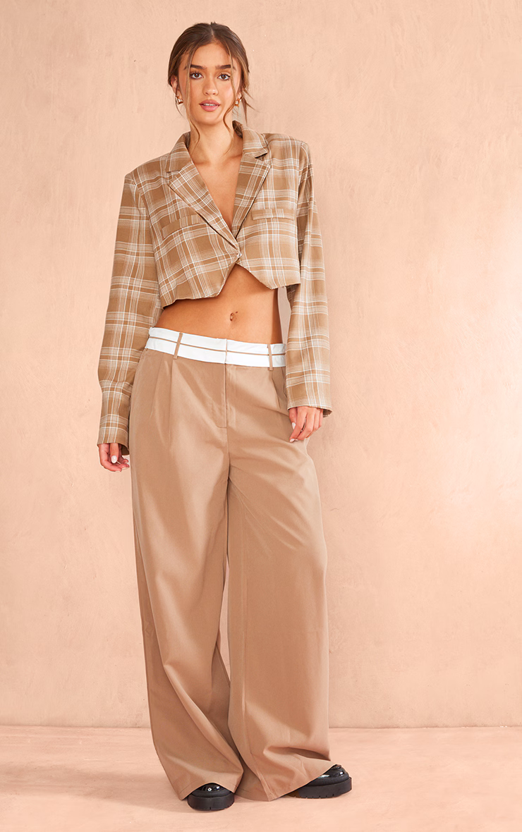 Sand Check Asymmetric Hem Boxy Crop Blazer
