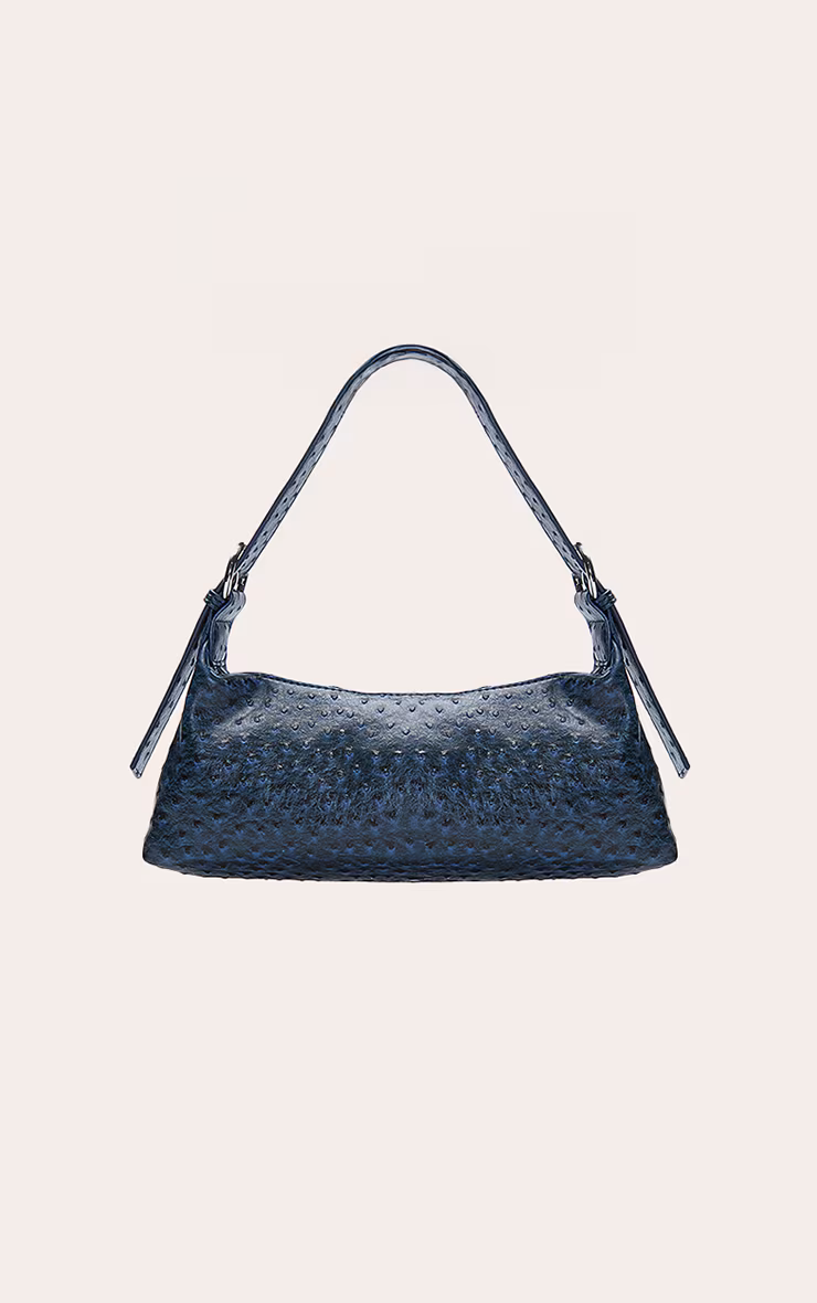 Navy Ostrich PU Shoulder Bag