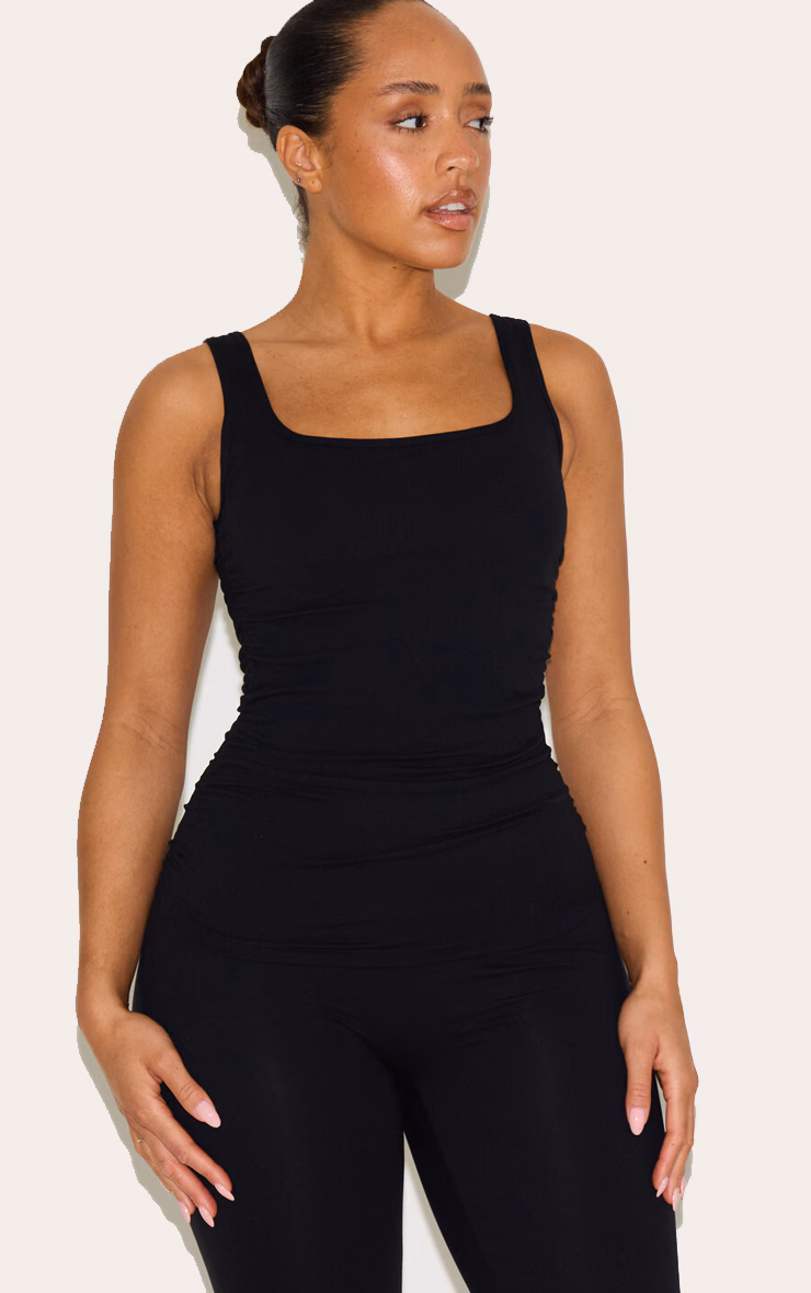 Shape Black Active Ruched Side Cupped Long Line Top
