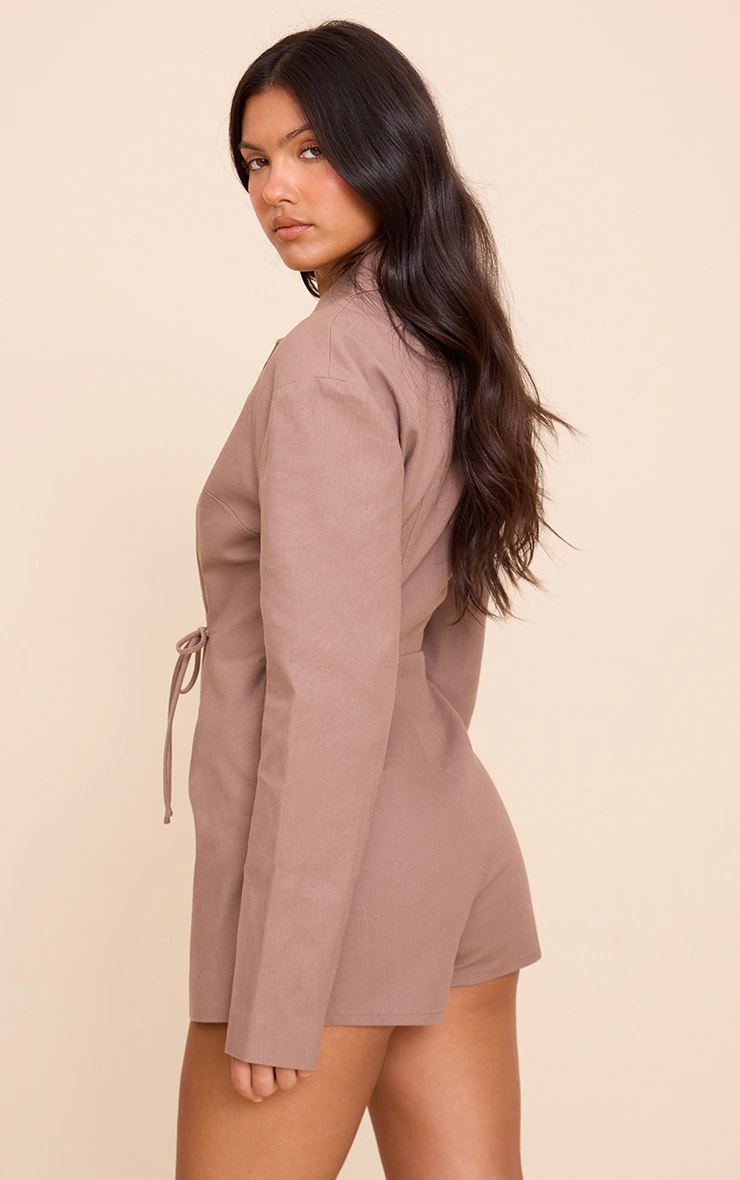 Mocha Woven Wrap Blazer Romper