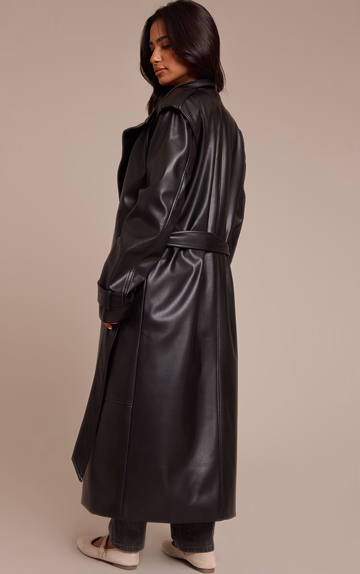 Petite Black Tie Waist Maxi Trench Coat