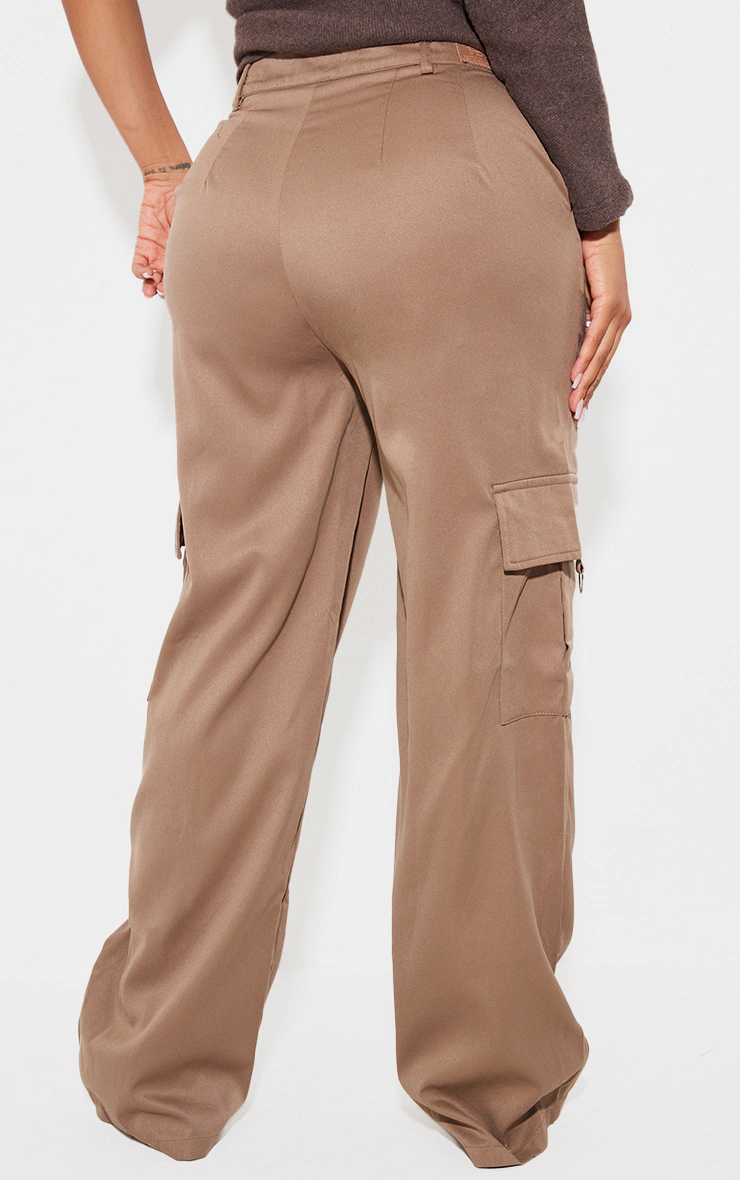PRETTYLITTLETHING Shape Mocha Rose Buckle Detail Cargo Wide Leg Pants