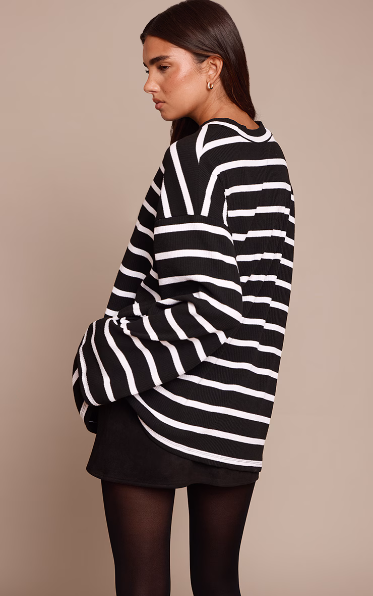 Monochrome Stripe Thick Rib Oversized Slouchy Sweater