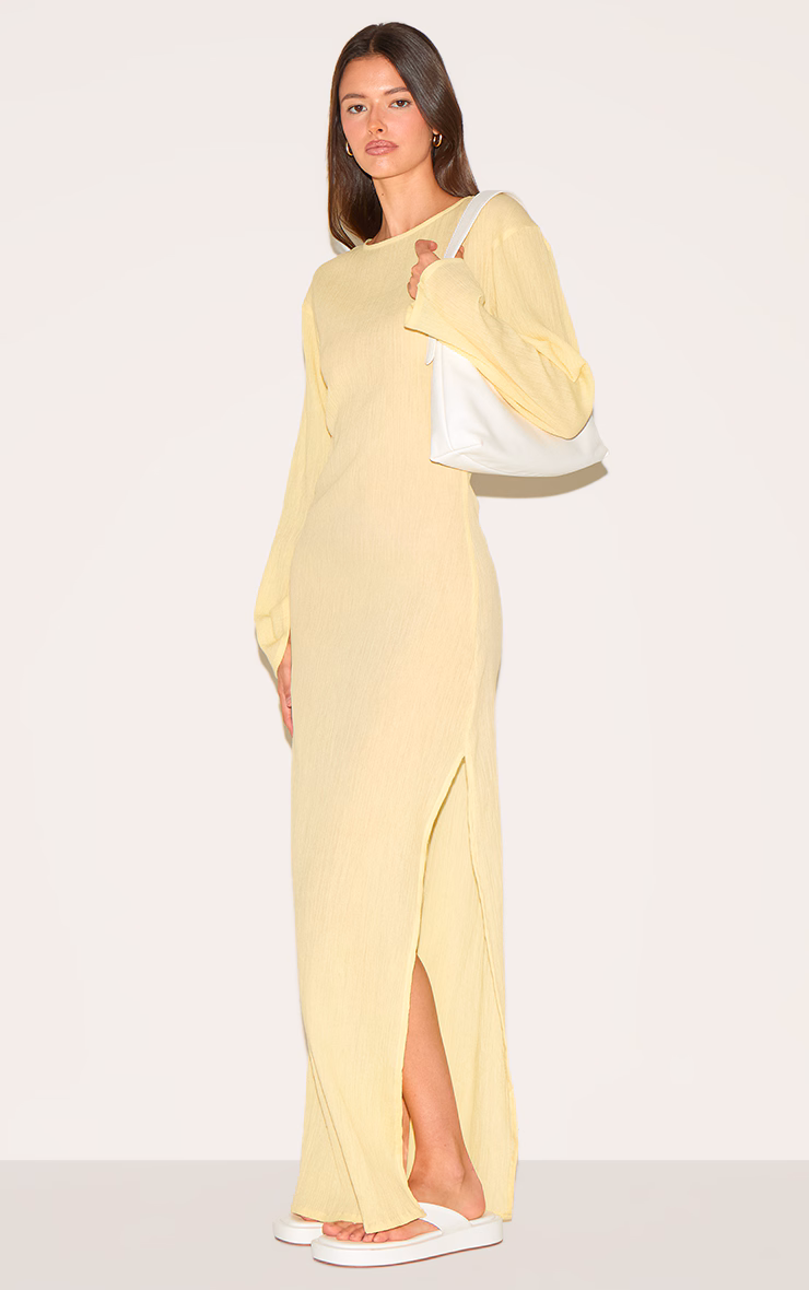 Lemon Textured Long Sleeve Maxi Dress
