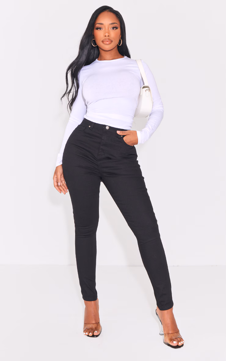 PRETTYLITTLETHING Shape Black High Waisted Super Stretch Denim Jeans