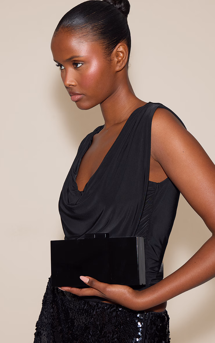 Black Glossy Rectangle Hard Clutch