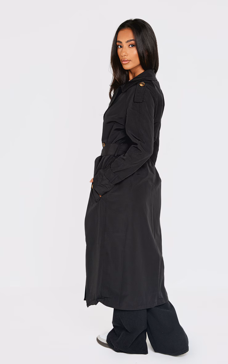 Petite Black Tie Waist Trench Coat
