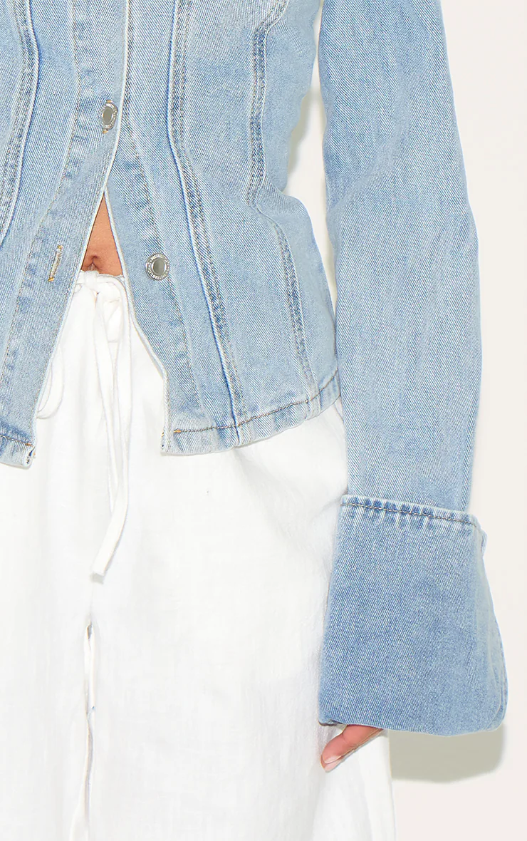 Petite Blue Fitted Seam Detail Denim Jacket