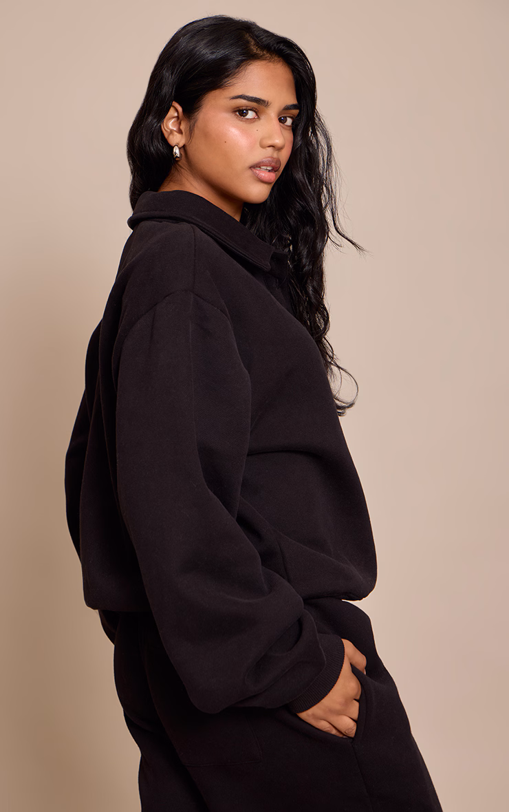Petite Black Prettylittlething Polo Sweatshirt