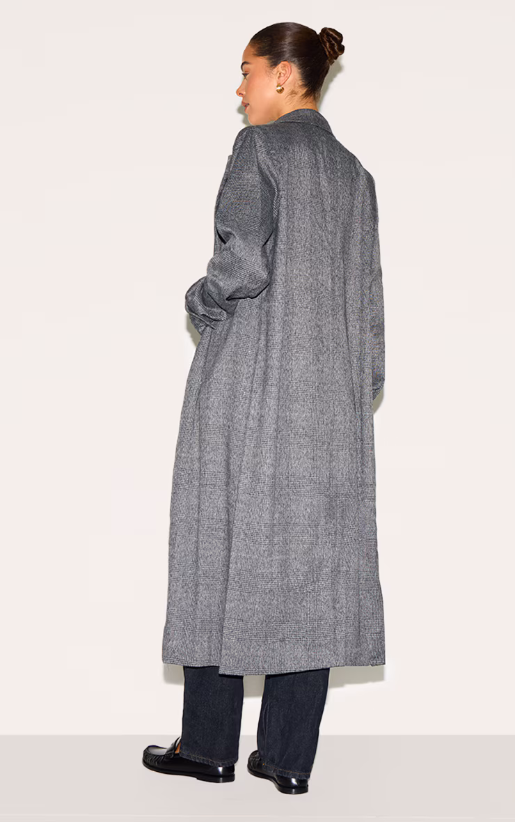 Grey Check Print Oversized Trench Coat
