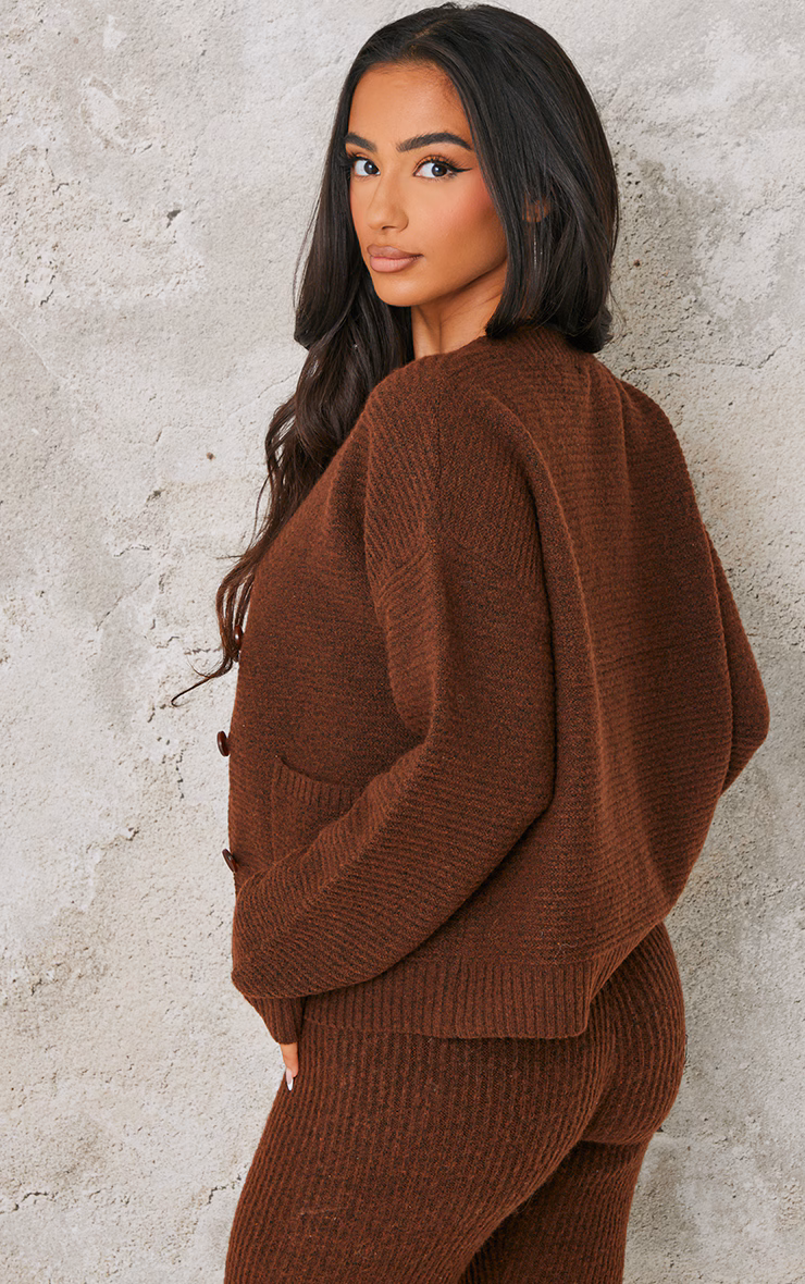 Petite Chocolate Rib Knit Oversized Cardigan