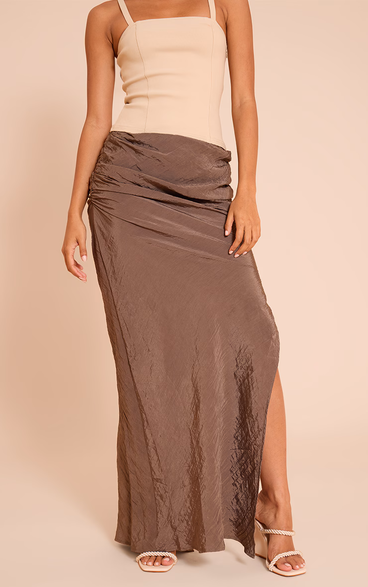 Mocha Textured Woven Maxi Skirt