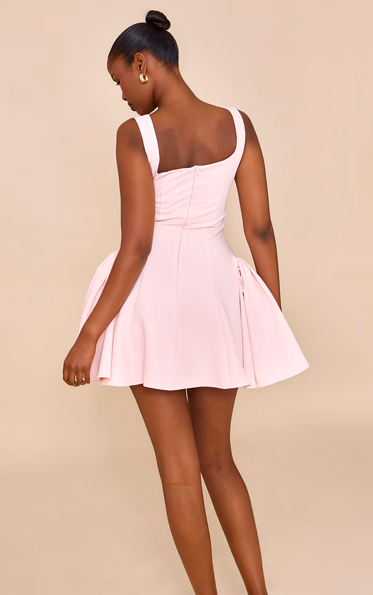 Pale Pink Woven Square Neck Shift Dress