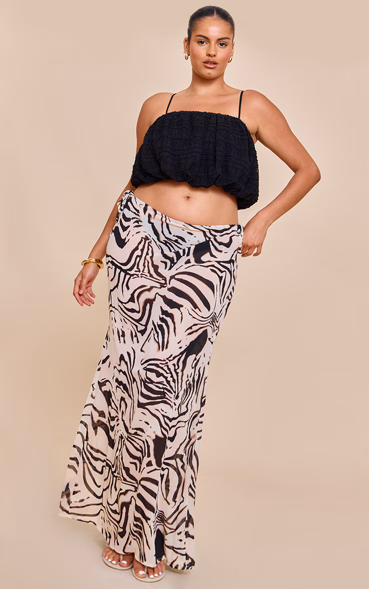 Plus Zebra Print Sheer Low Rise Maxi Skirt