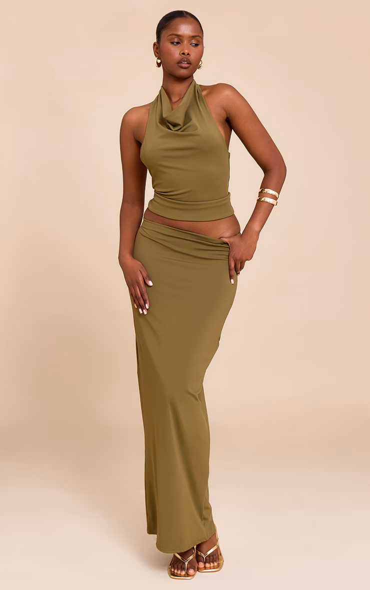 Olive Matte Sculpt Mid Rise Maxi Skirt
