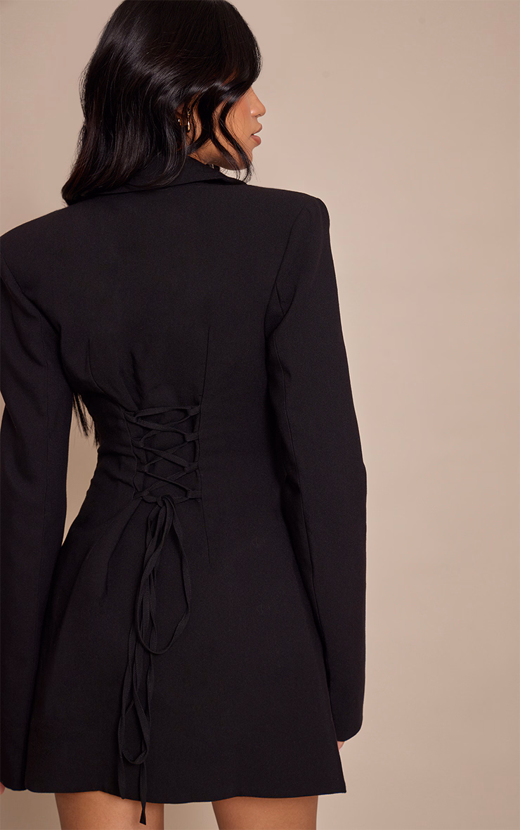 Black Satin Lapel A Line Blazer Dress