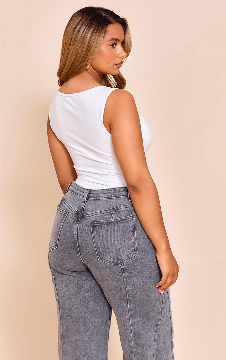 Shape White Sculpt Boat Neck Sleevless Bodysuit