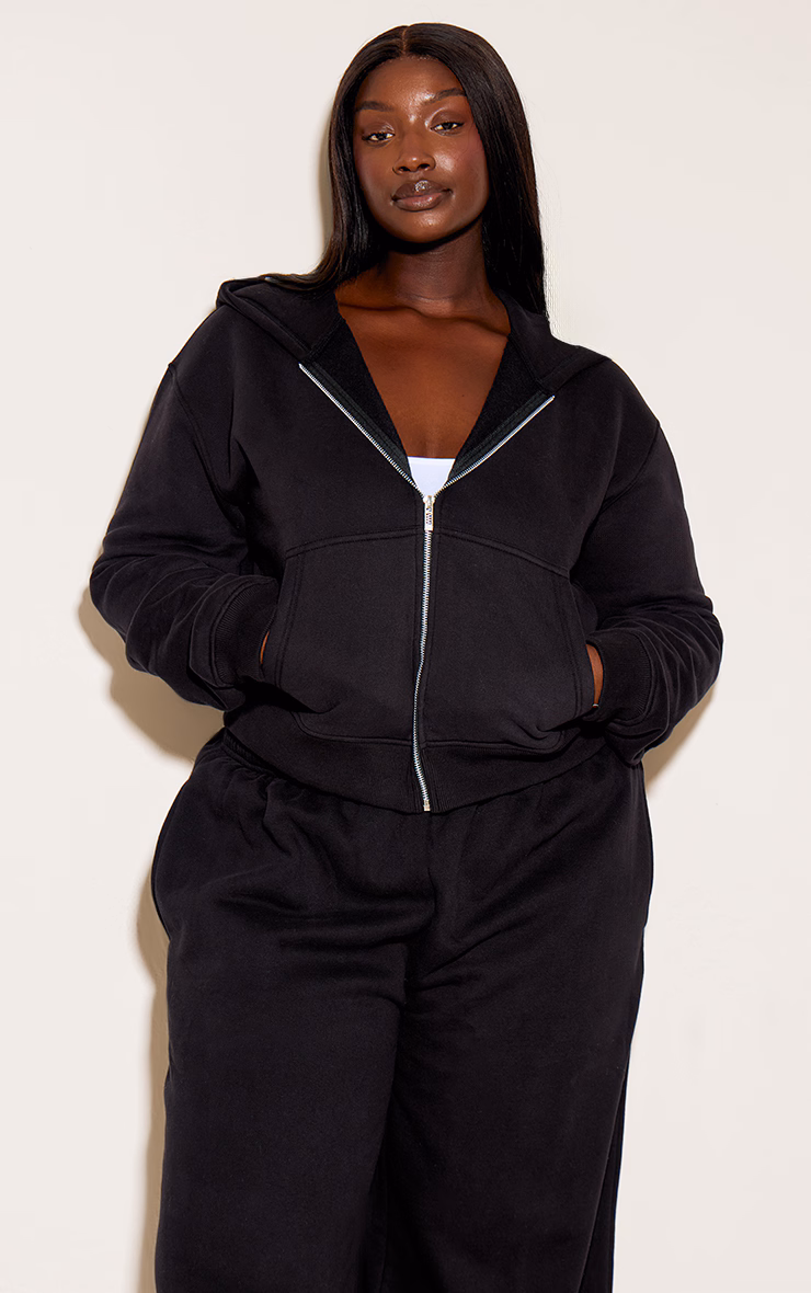 Plus Black Zip Through Hoodie