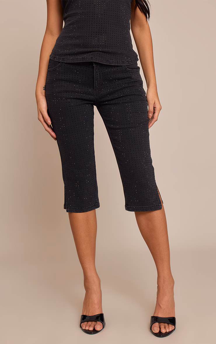 Black Hot Fix Denim Capri
