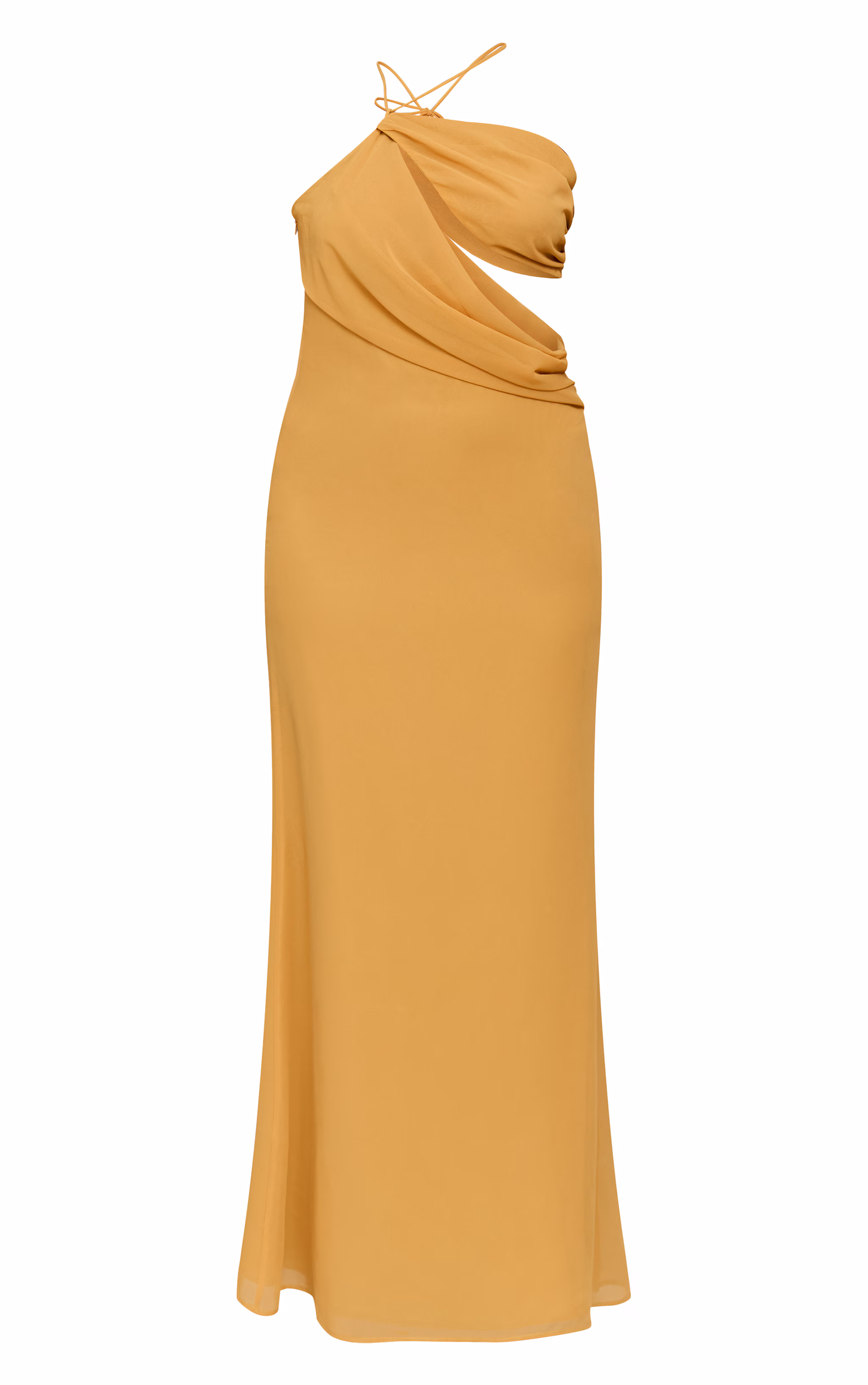 Mustard Chiffon Cut Out Draped Maxi Dress