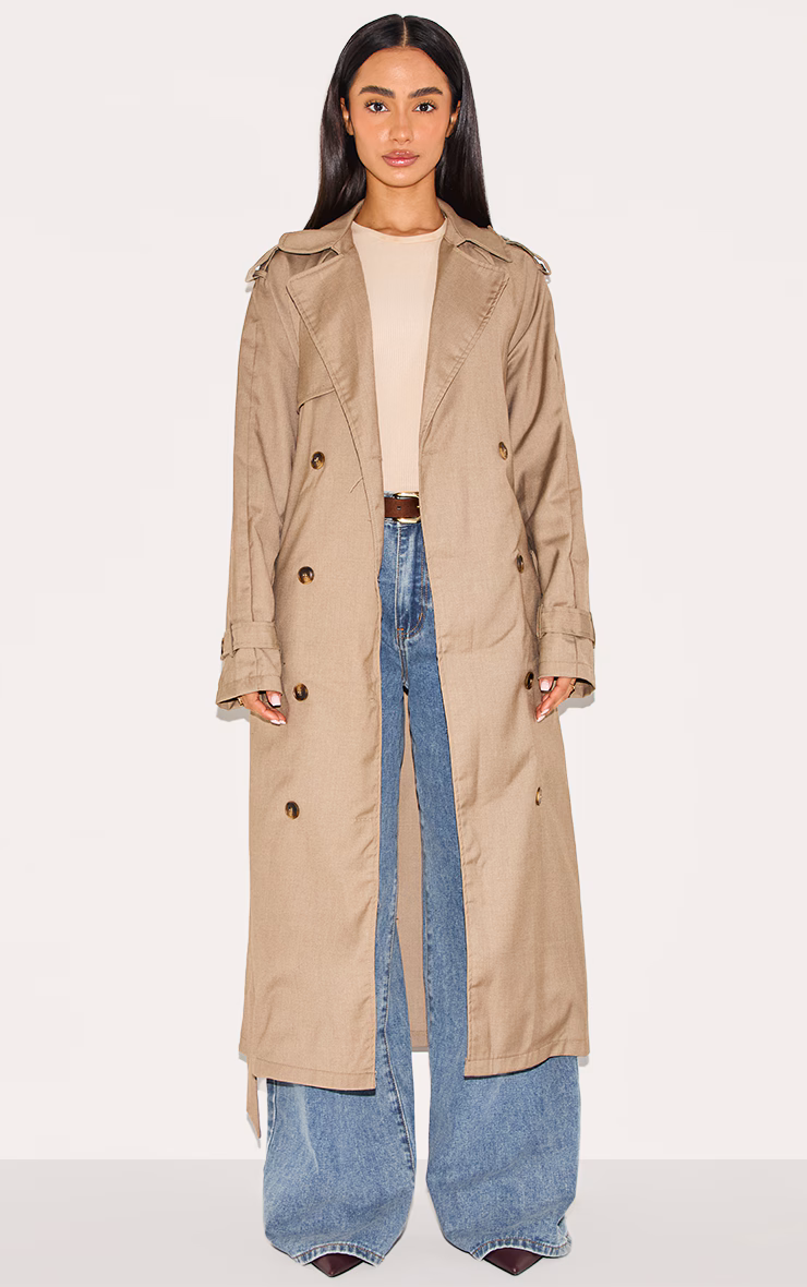 Petite Stone Tie Waist Trench Coat