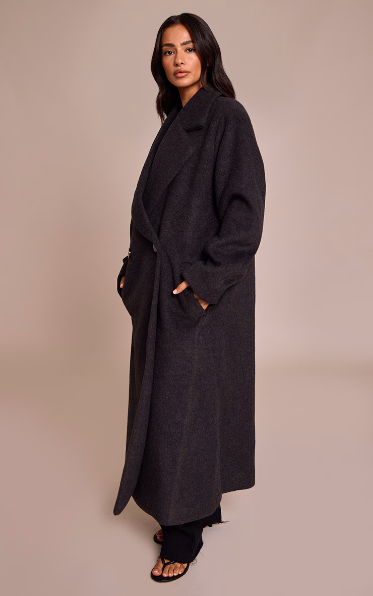 Petite Charcoal Brushed Wool Maxi Coat