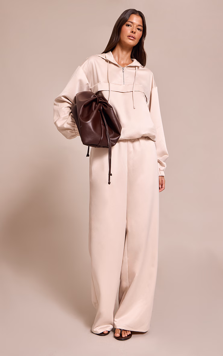 Oyster Satin Zip Up Hooded Pullover Jacket