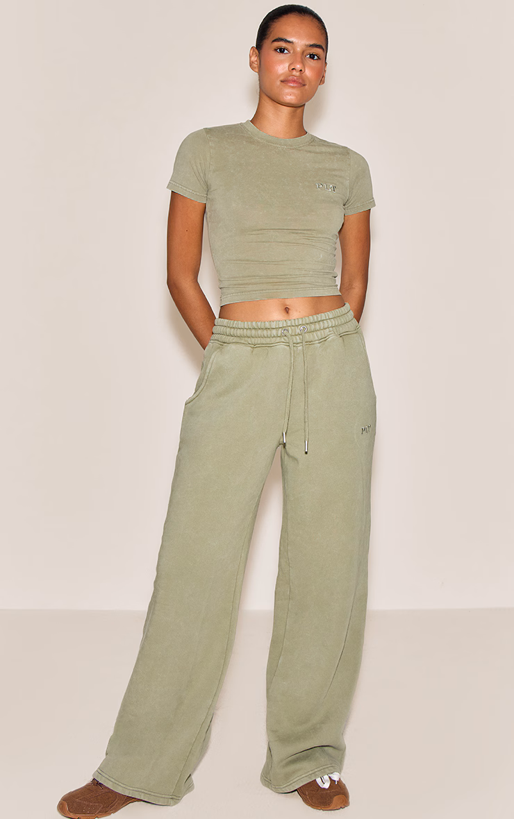 Olive Washed Wide Leg Sweatpants
