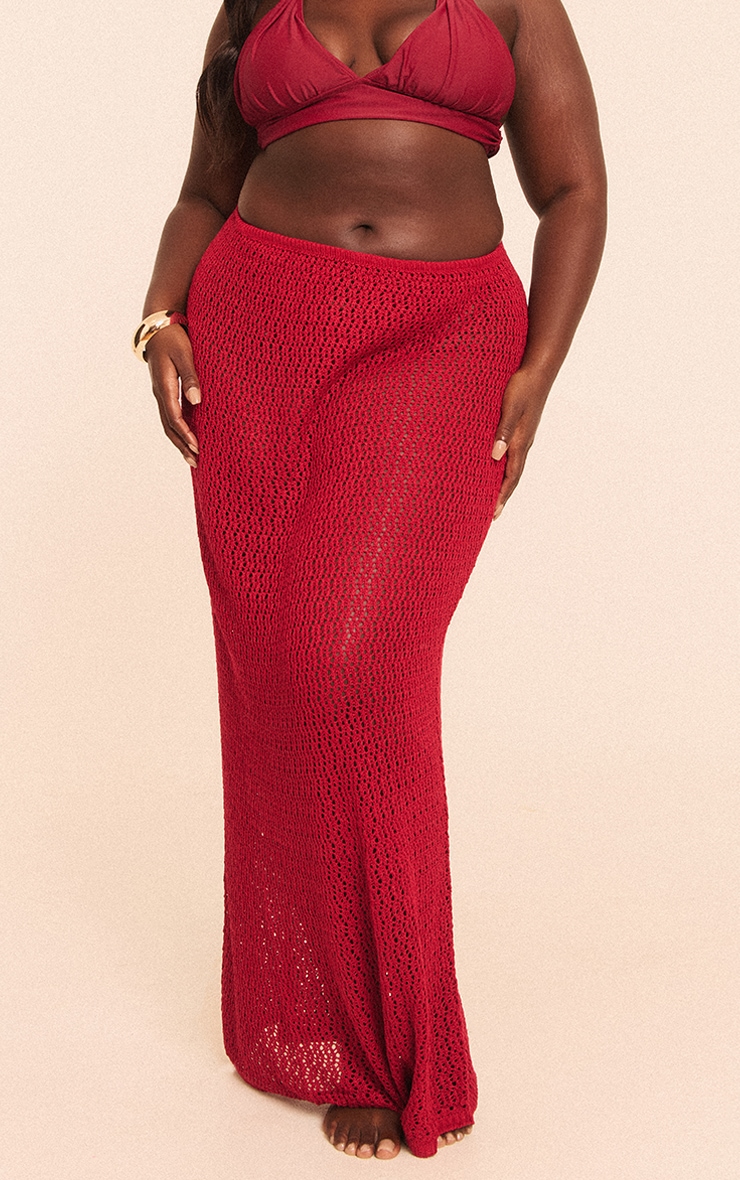 Plus Burgundy Crochet Maxi Beach Skirt