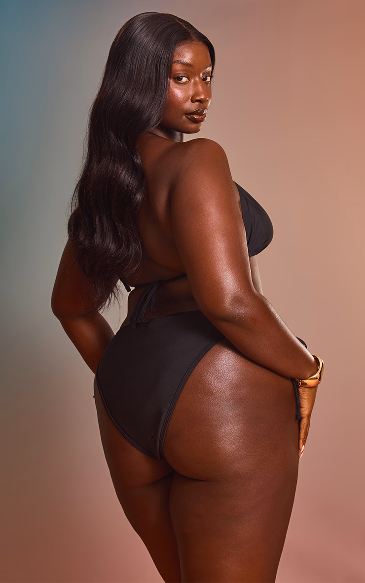 Plus Mix & Match Tie Side  Black Bikini Bottoms