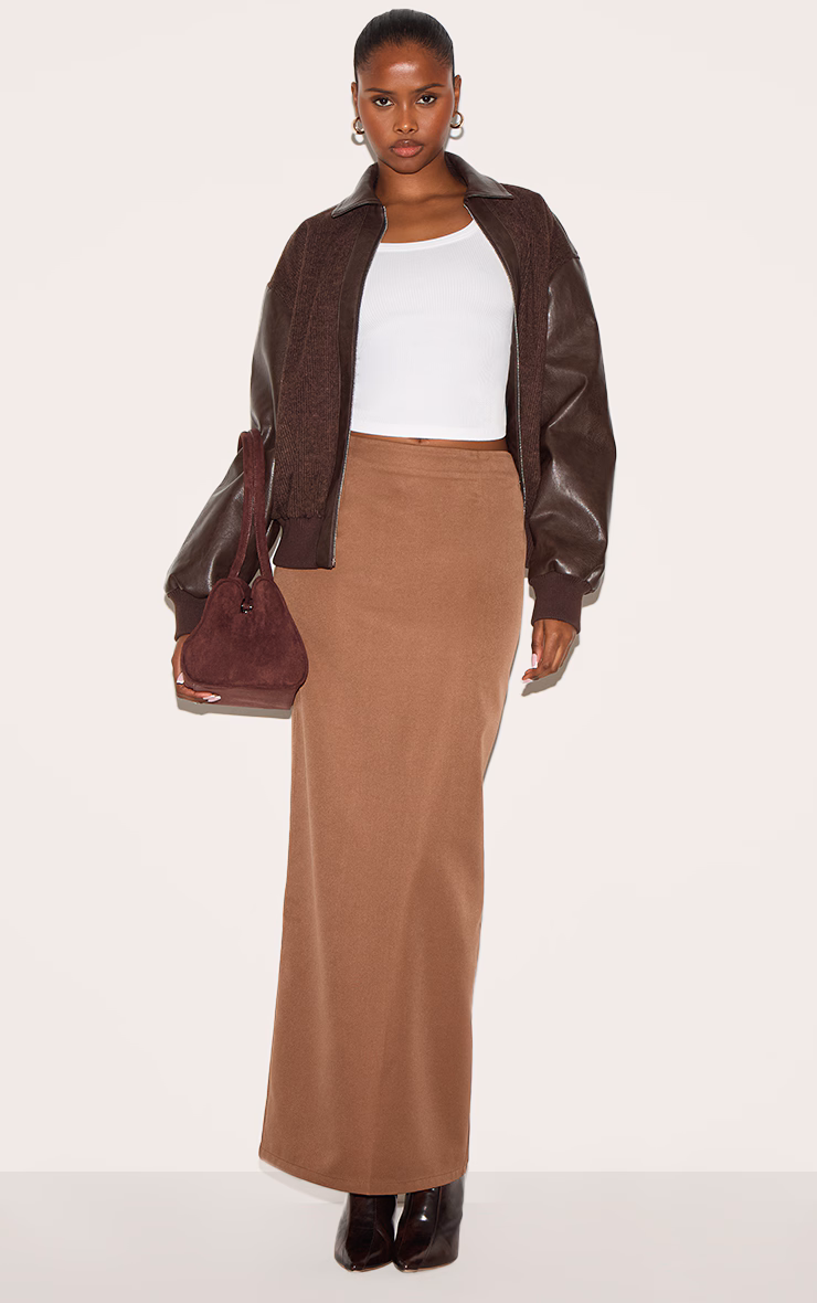 Mushroom Tailored Woven Straight Maxi Skirt