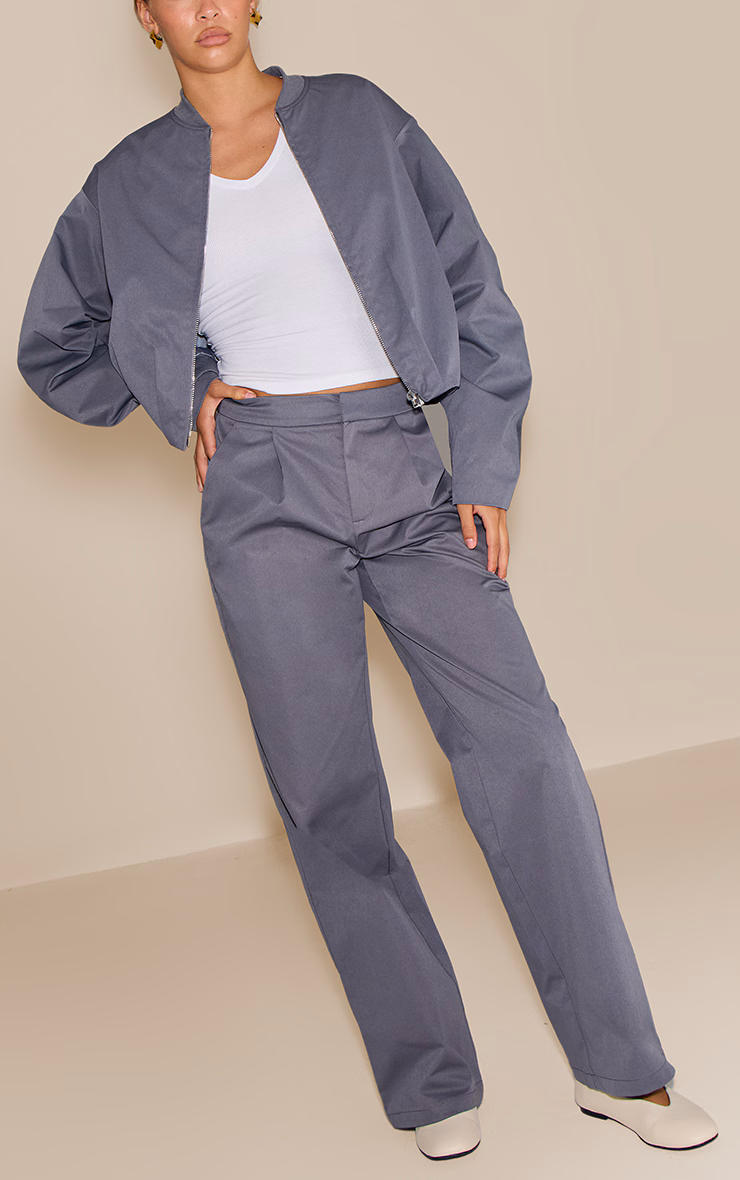 Charcoal Pleated Wide Leg Pant