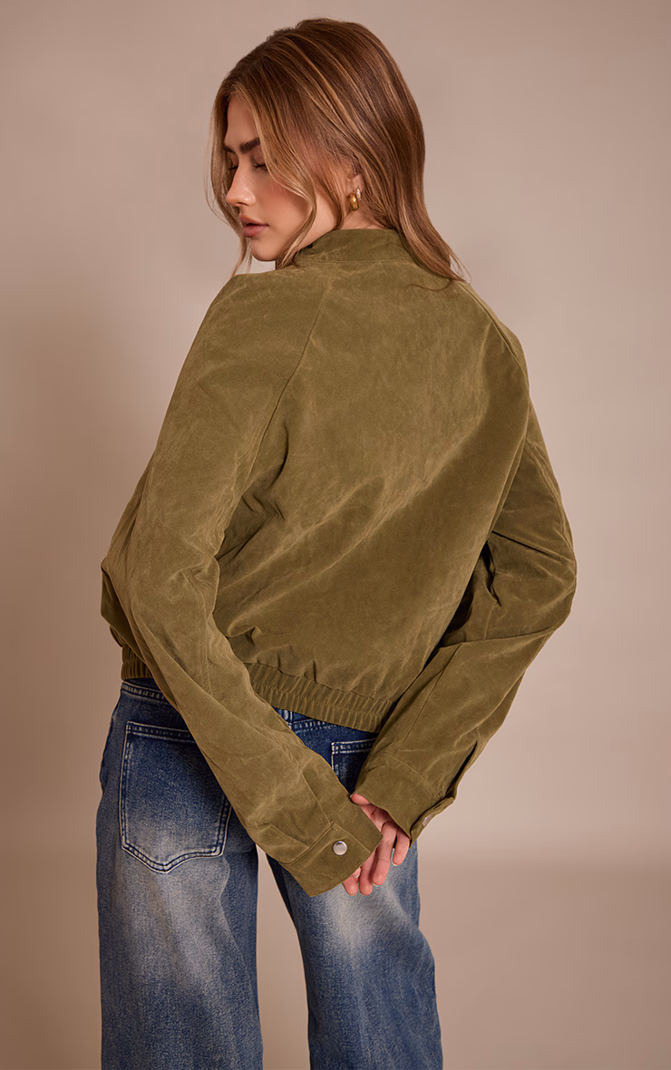 Olive Faux Suede Racer Neck Jacket
