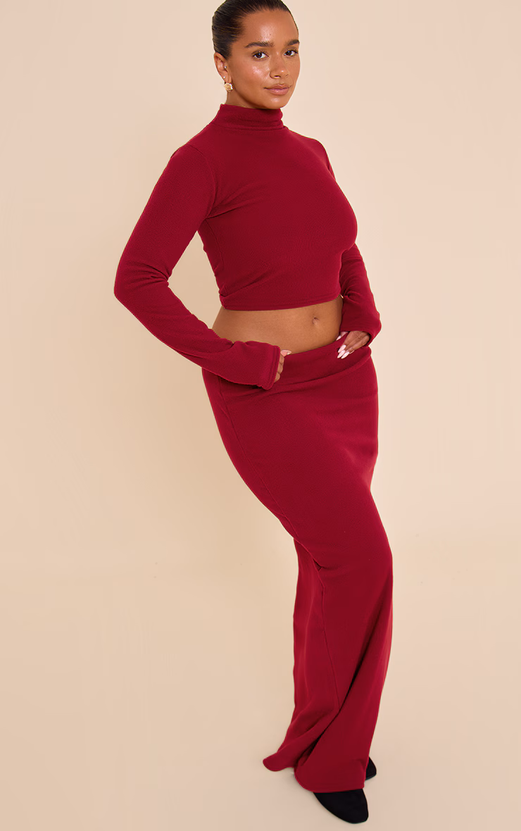 Shape Burgundy Micro Rib Maxi Skirt