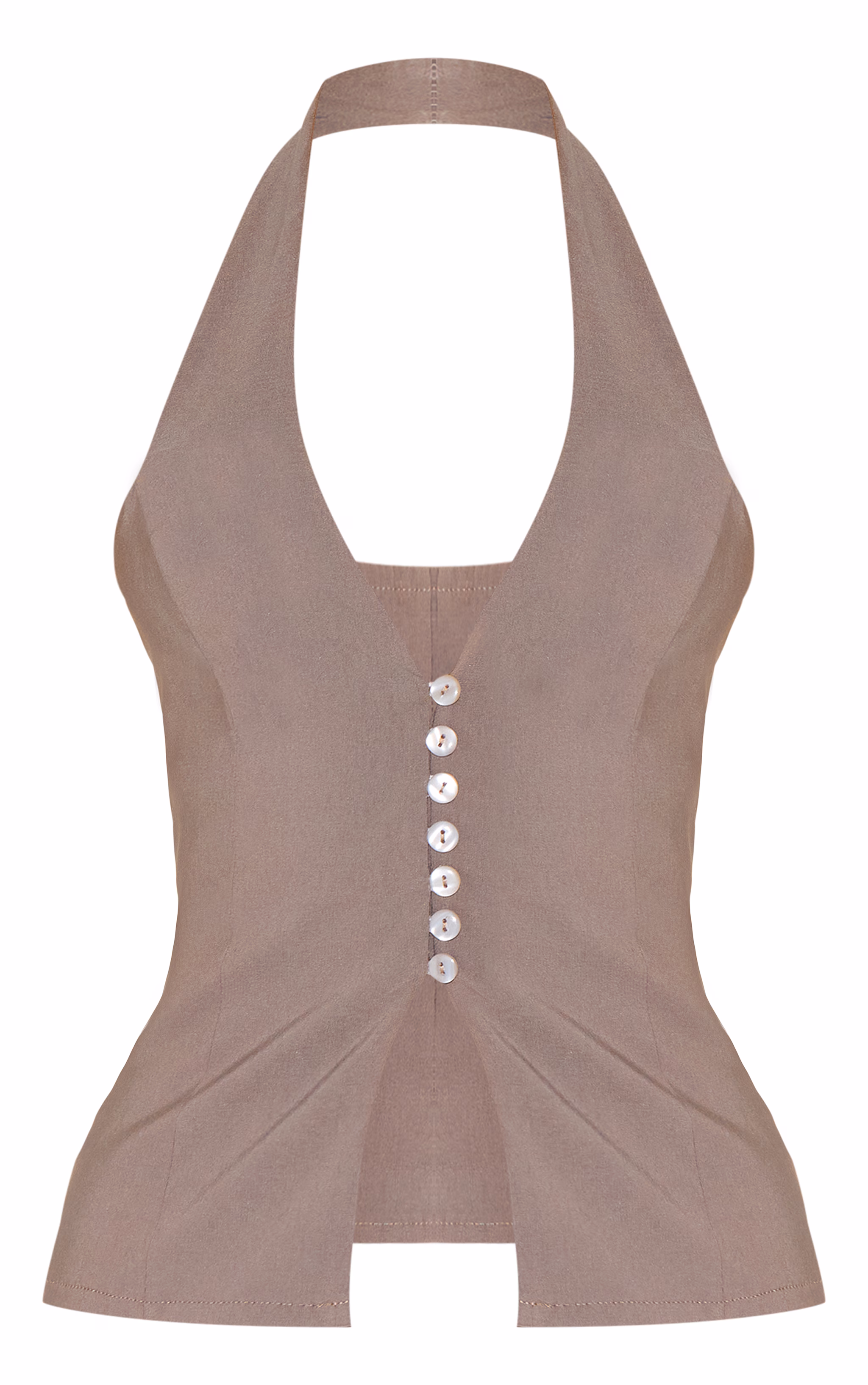 Mushroom Bengaline Button Up Halterneck Long Top