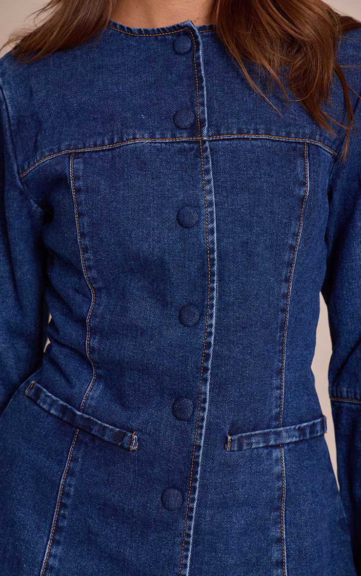 Mid Blue Round Neck Denim Shirt