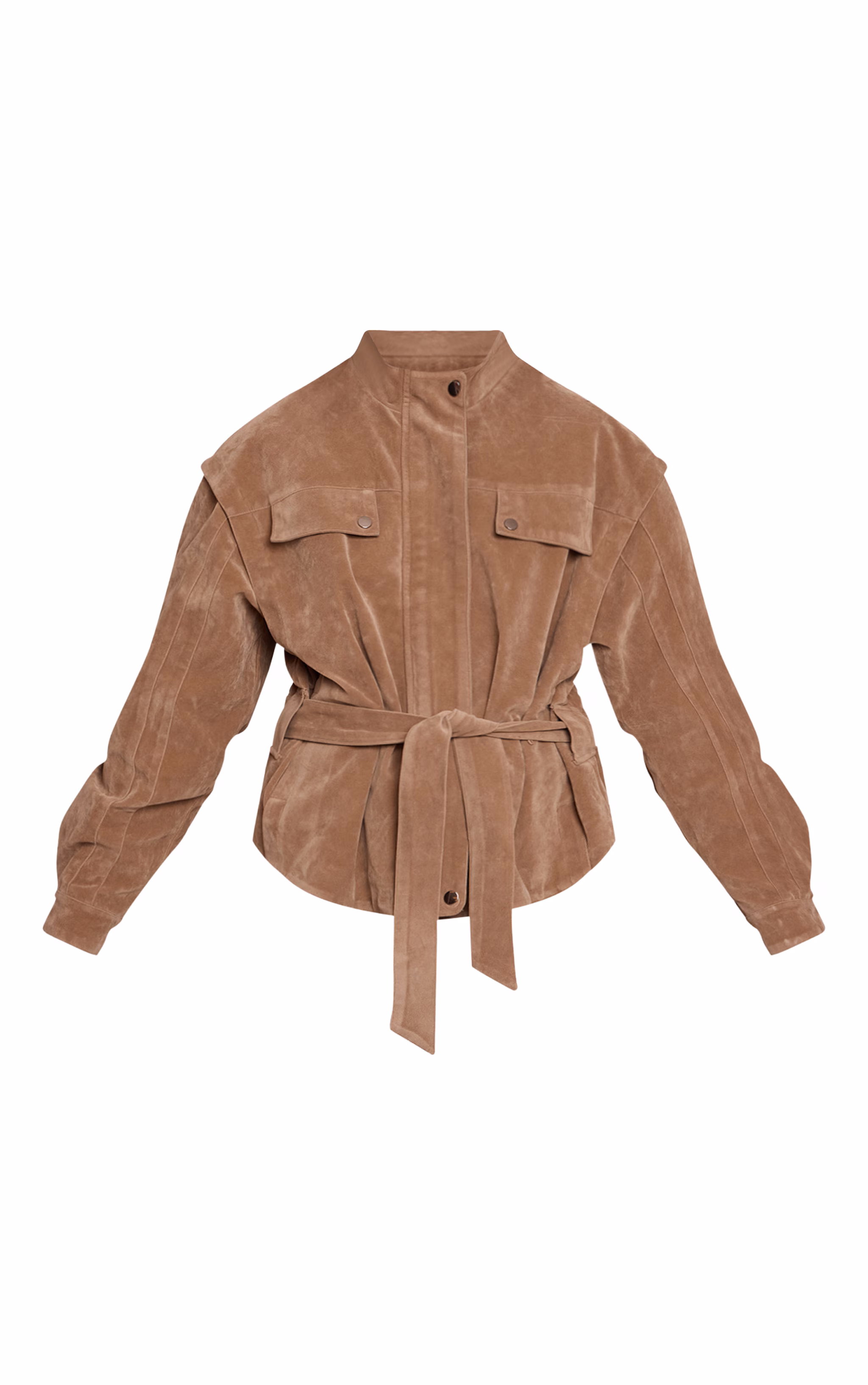 Mushroom Faux Suede Belted Drop Waist Jacket